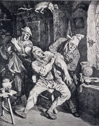 Un barbero-cirujano operando en su oficina